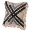 Deerlux 16" Handwoven Cotton & Silk Throw Fringed Pillow Cover with Embossed Crossed lines, Black & Natural QI004299.CS